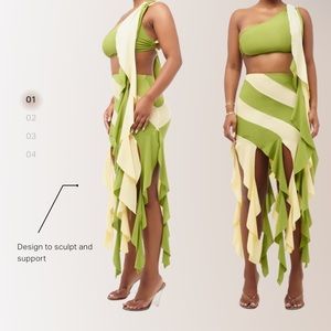 Pond cay crop & skirt set (green & ivory)